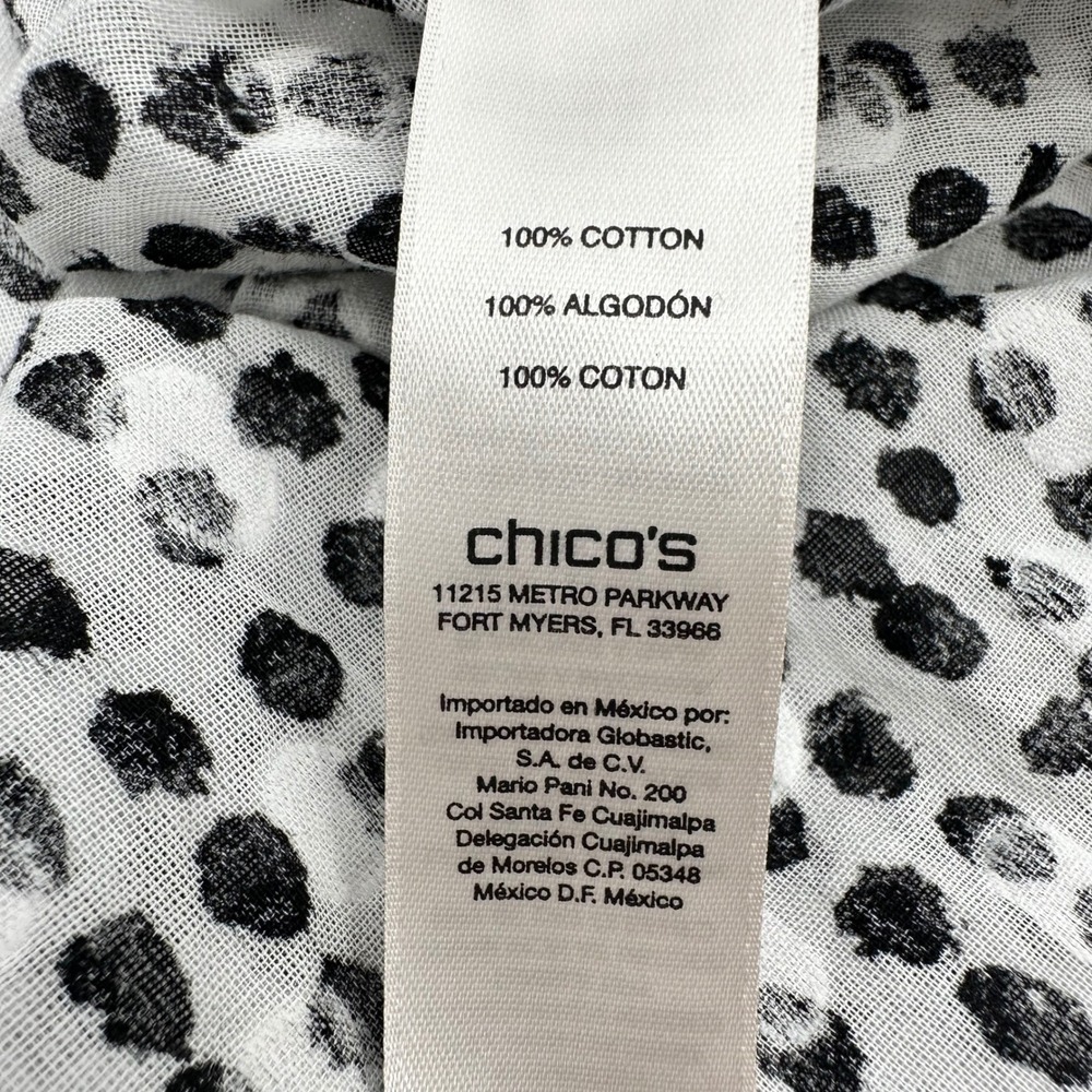 Chico's Button Down White with Black Dots 3/4 Sleeve‎ Lightweight Shirt Sz Large - Picture 10 of 10